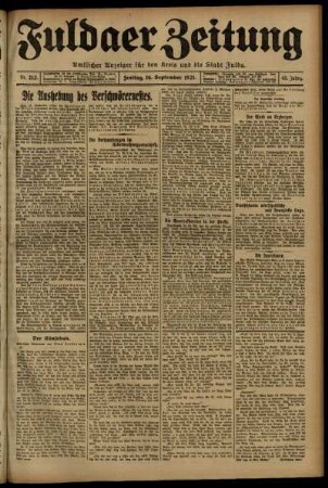 Erste Ausgabe vom Freitag, den 16. September 1921.