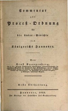 Commentar zur Proceß-Ordnung für die Unter-Gerichte des Königreichs Hannover, 1