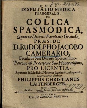Disputatio Medica Inauguralis, De Colica Spasmodica