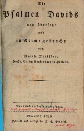 Neu-verbessertes Kirchen-Gesangbuch, 1. Die Psalmen Davids