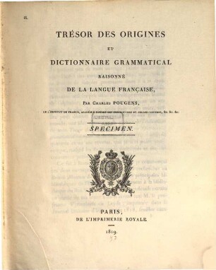 Trésor des origines ... de la langue française Specimen