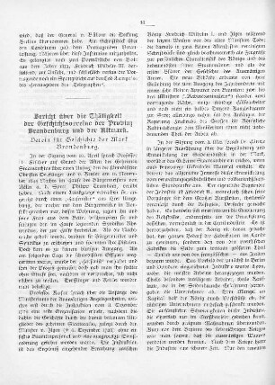 Bericht über die Thätigkeit der Geschichtsvereine der Provinz Brandenburg und der Altmark