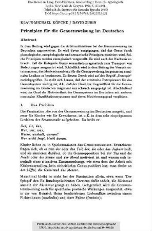 Prinzipien für die Genuszuweisung im Deutschen