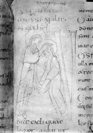 Psalter von Corbie — Initiale A, eine Segnungsszene?, Folio 129 recto