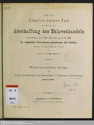 1884, Beil.: Jahresbericht der Realschule II. O. zu Schneeberg : auf das Schuljahr ...; womit zu der am ... stattfindenden Jahresprüfung der ersten Klasse, sowie zu den am ... abzuhaltenden Prüfungen der übrigen Klassen im Namen des Kollegiums ergebenst einladet