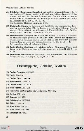 Orientteppiche, Gobelins, Textilien (Nr. 689-716)