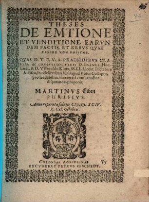 Theses de emtione et venditione