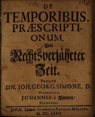 De Temporibus Praescriptionum : = Von Rechtsverjährter Zeit