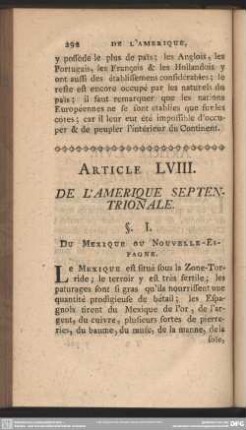 Article LVIII. De L'Amerique Septentrionale
