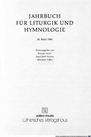 Jahrbuch für Liturgik und Hymnologie. 30. 1986. - 1987