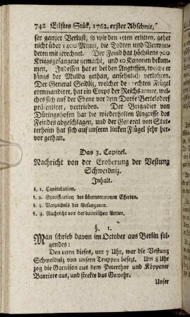 Das 3. Capitel. Nachricht von der Eroberung der Vestung Schweidniz.