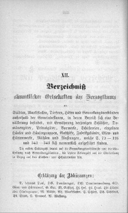 XII. Verzeichniß sämmtlicher Ortschaften des Herzogthums