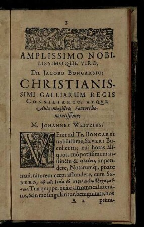 Amplissimo ... Dn. Jacobo Bongarsio, Christianissimi Galliarum Regis Consiliario ...