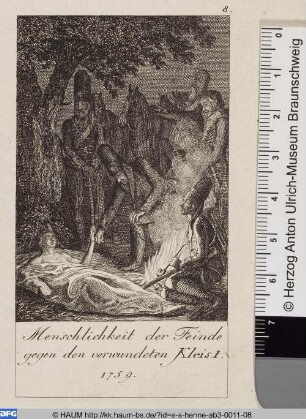 Menschlichkeit der Feinde gegen den verwundeten Kleist. 1759.