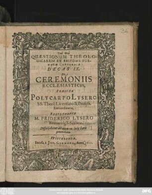 Quaestionum Theologicarum Ex Epitome Formulae Concordiae Decas IX. De Ceremoniis Ecclesiasticis