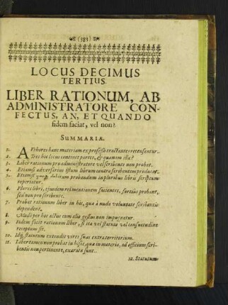 Locus Decimus Tertius. Liber Rationum, Ab Administratore Confectus, ...