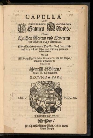 Psalmen Davids Sampt Etlichen Moteten und Concerten ... Capella Secunda Pars