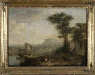 Amöne Landschaft mit Jägern