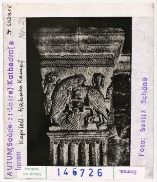 Autun: Kathedrale Saint-Lazare, Kapitell, Hahnenkampf