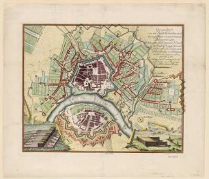 Grundriß von der Stadt Dresden und den auf selbige vorgenommenen Belagerungen, 1:8 100, Kupferstich, 1760 : Grundriß von der Stadt Dresden und den auf selbige vorgenommenen Belagerungen. 1760 (ca. 1:8 100). 44 x 35 cm (Kupferstich kol.)
