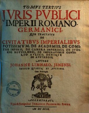 Tomus ... Iuris Publici Imperii Romanogermanici, 3.