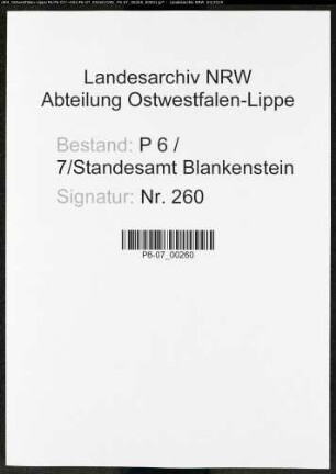Sterberegister Standesamt Blankenstein/Ruhr