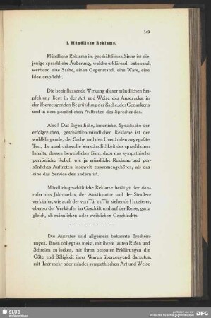 f. Mündliche Reklame