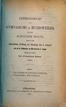 Bericht über das Schuljahr .... 1874/75