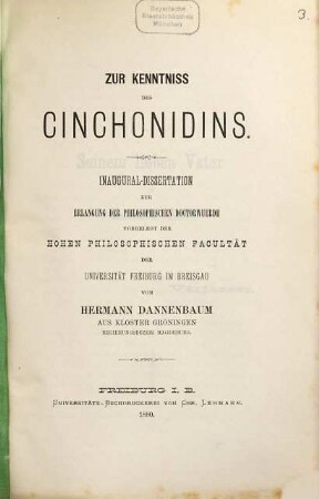 Zur Kenntniss des Cinchonidins : Inaug. Diss.