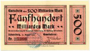Geldschein / Notgeld, 500 Milliarden Mark, 22.8.1923