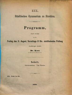 Programm : für das Schuljahr .... 1875/76