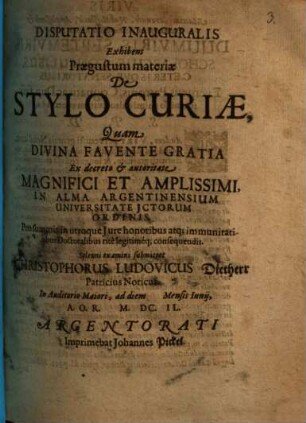 Disputatio inauguralis exhibens praegustum materiae de stylo curiae