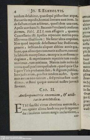 II. Anthropometria encomium, et utilitas in arte Medica