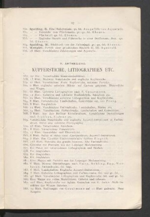 V. Abtheilung. Kupferstiche, Lithographien etc.