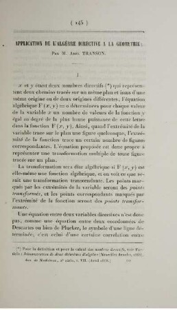 Application de l'algèbre directive a la géométrie.