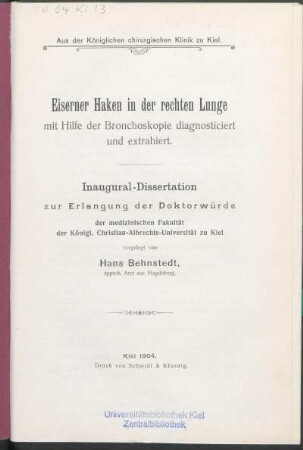 Eiserner Haken in der rechten Lunge mit Hilfe der Bronchoskopie diagnosticiert und extrahiert