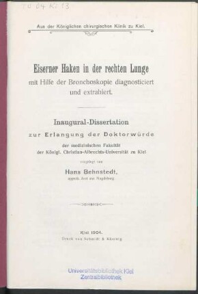 Eiserner Haken in der rechten Lunge mit Hilfe der Bronchoskopie diagnosticiert und extrahiert
