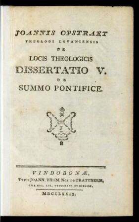 V.: De Summo Pontifice