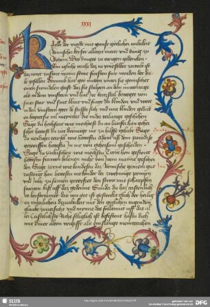 31r: Deckfarbeninitiale mit Akanthusranken
