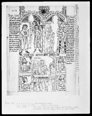 Biblia pauperum — Bildseite mit sieben Miniaturen, Folio 167verso