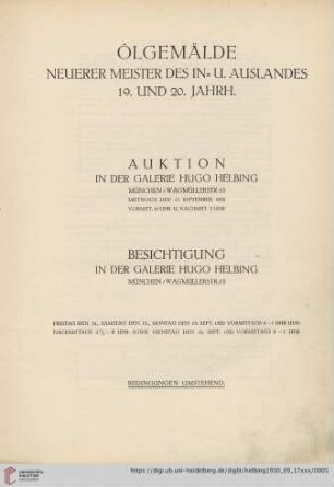 Ölgemälde neuerer Meister des In- und Auslandes : 19. und 20. Jahrh.; Auktion in der Galerie Hugo Helbing, Mittwoch den 17. September 1930