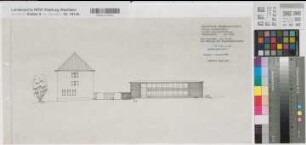 Recklinghausen (Recklinghausen) Staatliches Aufbaugymnasium Umbau und Erweiterung Westansicht 1959 1 : 200 29,5 x 57 Pause Staatshochbauamt Recklinghausen Regierung Münster Nr. 34121