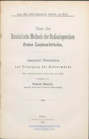 Über die Bassini'sche Methode der Radicaloperation freier Leistenbrüche