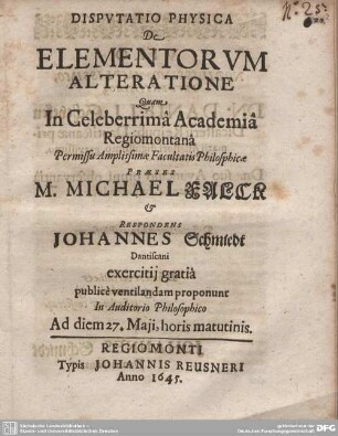 Disputatio Physica De Elementorum Alteratione