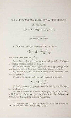 Sulle funzioni analitiche sopra le superfiche di riemann.