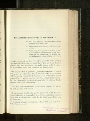 Het gouvernementsrecht in Ned.-Indië, door L. J. J. Caron.