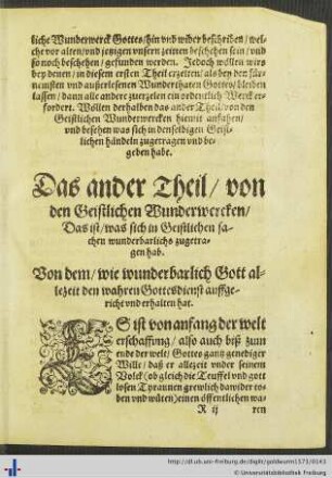 Das ander Theil von den Geistlichen Wunderwercken.