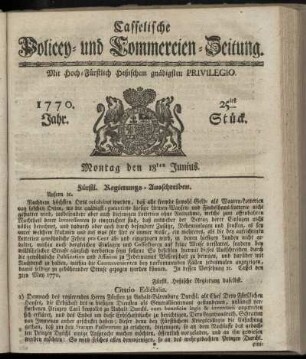 25tes Stueck, Montag den 18ten Junius. 1770