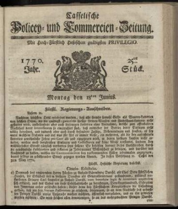 25tes Stueck, Montag den 18ten Junius. 1770