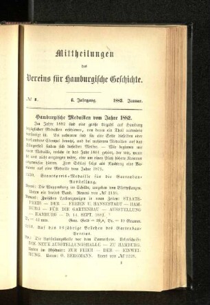 Hamburgische Medaillen vom Jahre 1882.